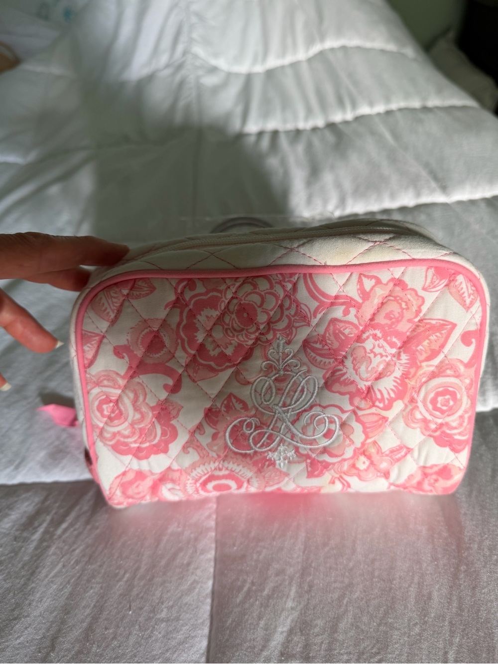 Quilted Ralph Lauren pink Cosmetic Bag with Monogram